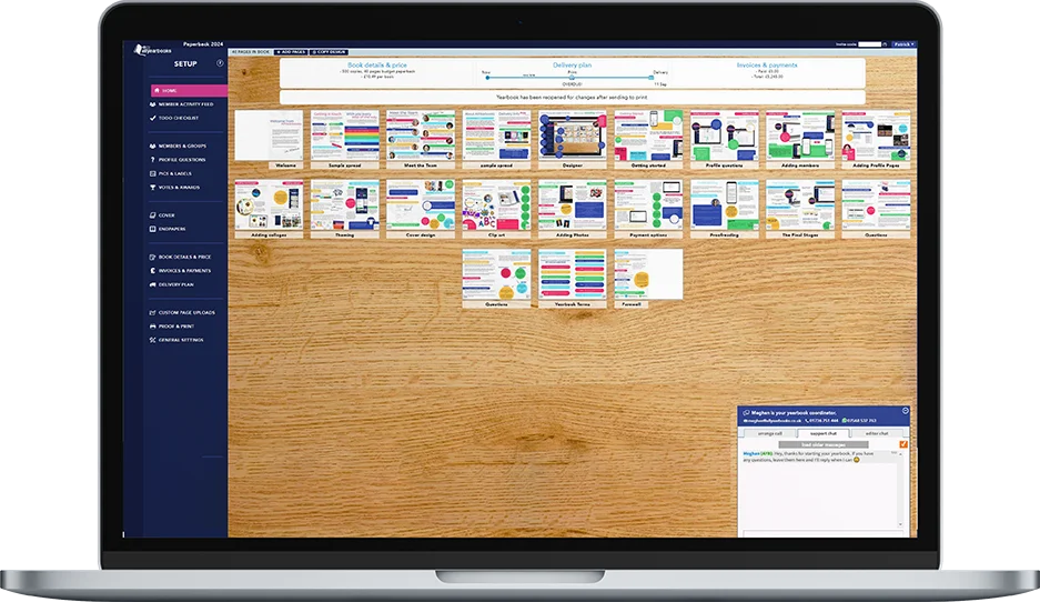 Online yearbook creation system shown on laptop