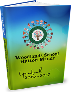 Printed yearbook with creation testimonial from Woodlands Hutton Manor