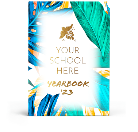 Premium laminated hardback yearbook with custom printed cover design and gold engraved foiling