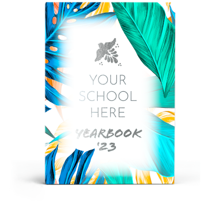 Premium laminated hardback yearbook with custom printed cover design and silver engraved foiling